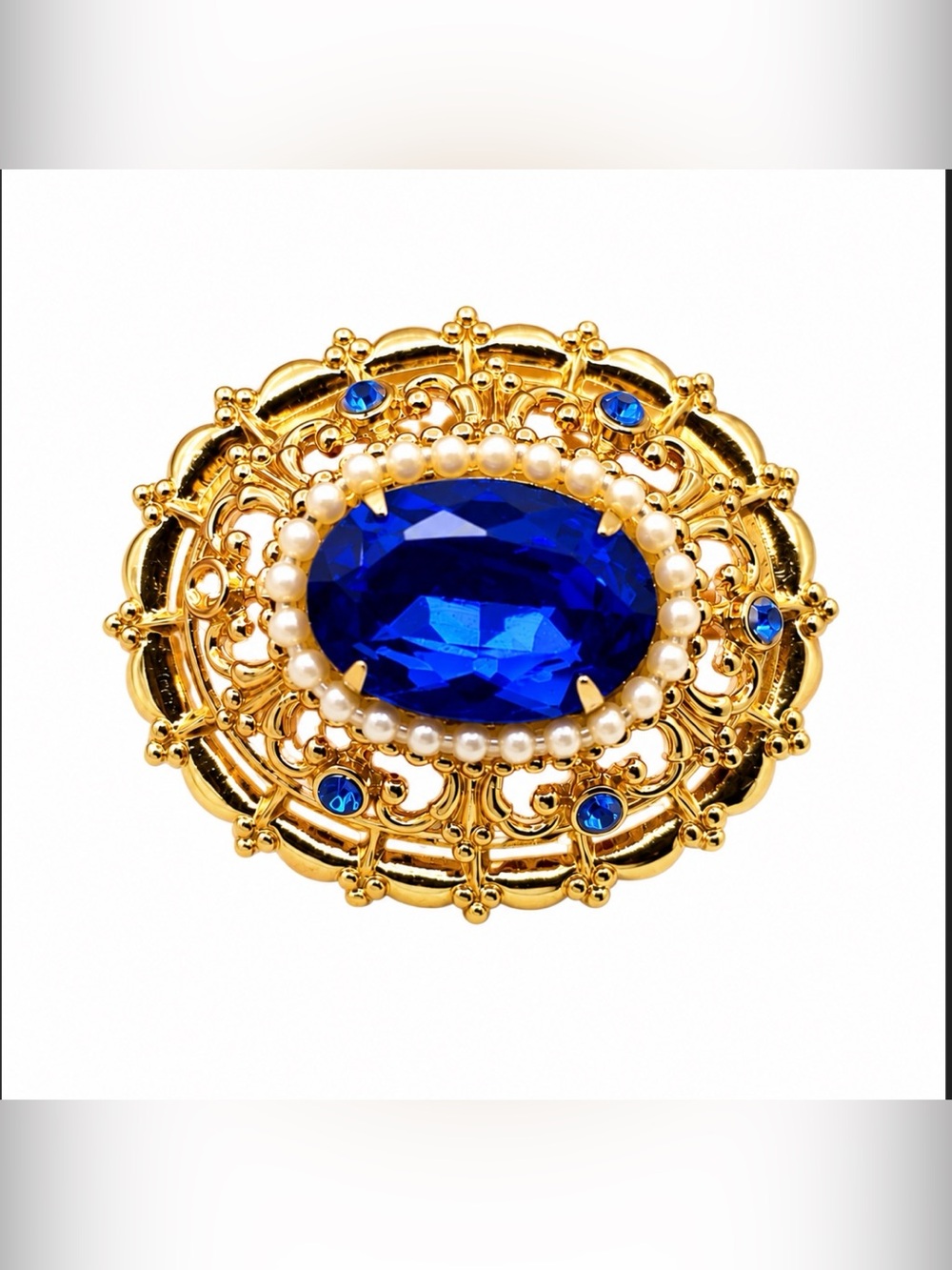 Coro Pegasus Oval Royal Blue Rhinestone Fantasy Brooch - Picture 4 of 11